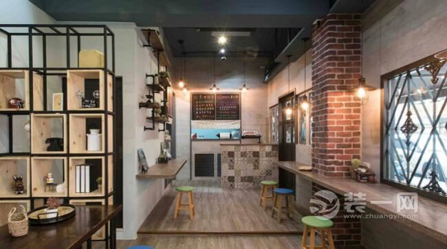 小型餐饮店装修效果图 复古的红砖绿瓦工业风格设计