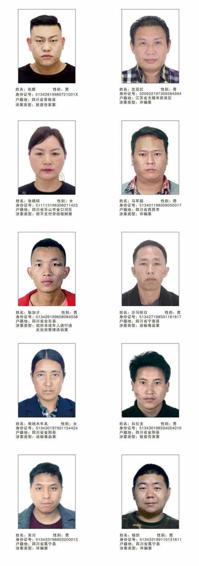 涉诈骗运毒拐卖儿童等！凉山公安公开缉捕30名在逃人员